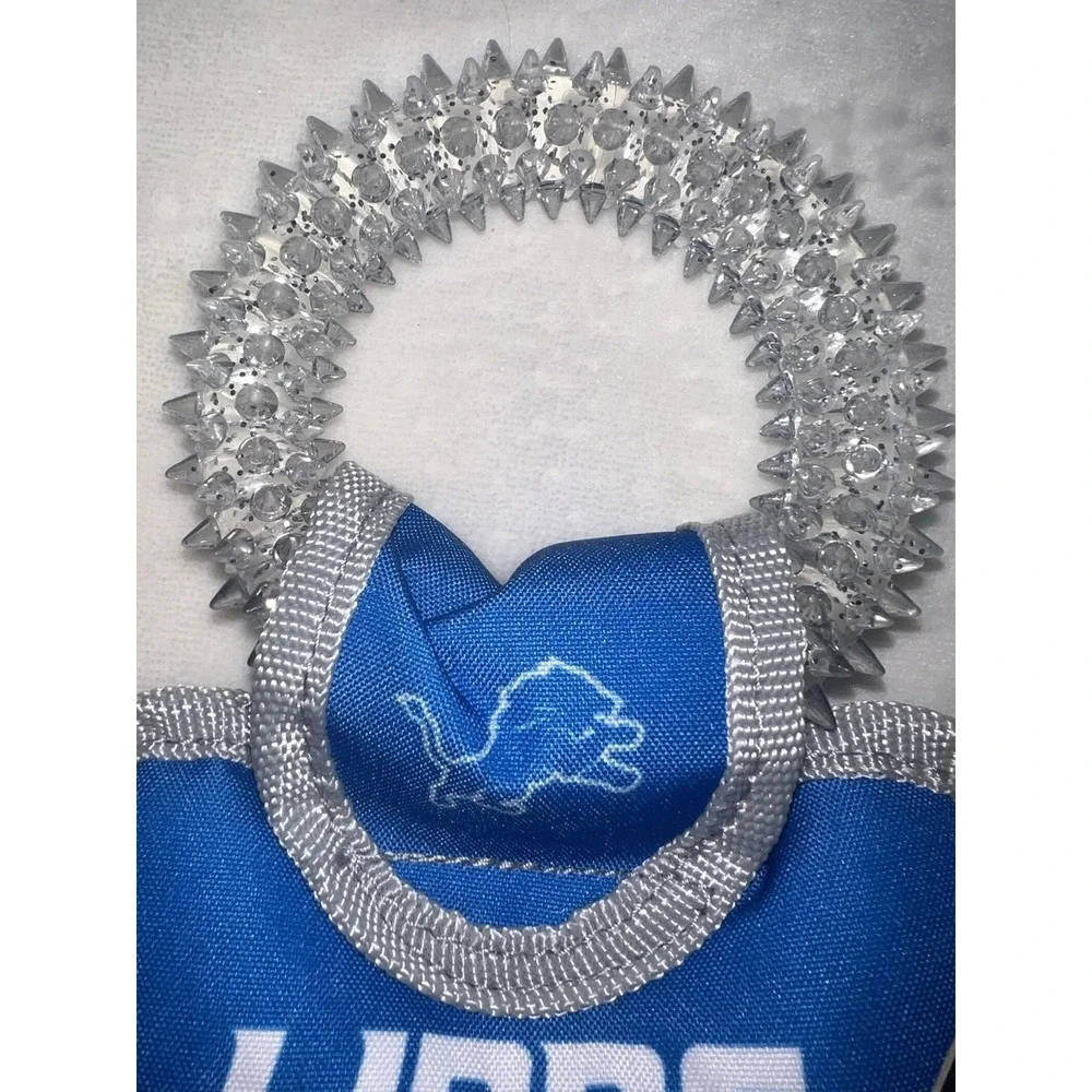 Detroit Lions NFL Dog Toy Tug Bone Squeaky Ring Handle Durable Pet NEW